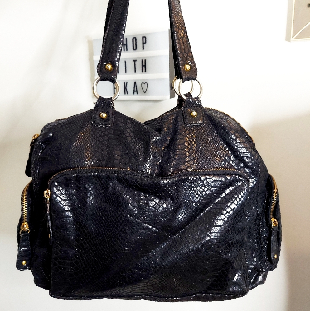 Black faux croc shiny glitter bag